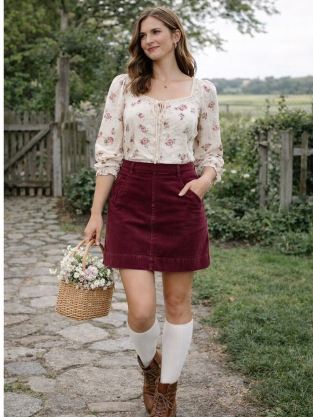 Corduroy A-Line Mini Skirt in Burgundy